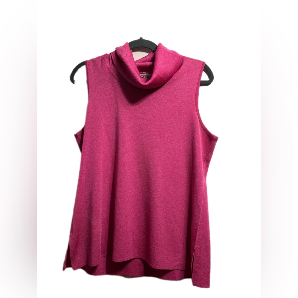 Misook Womens Pink Knit Sleeveless Turtleneck Pullover Cotton Blend Size M